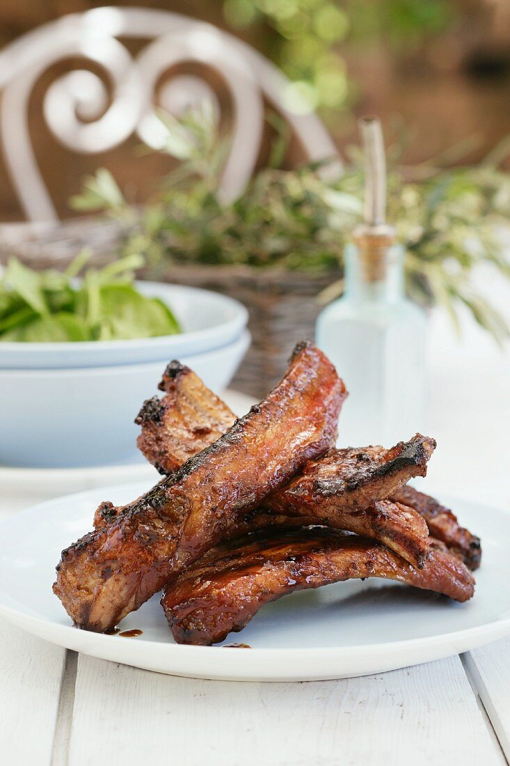 Marinated, grilled spare ribs