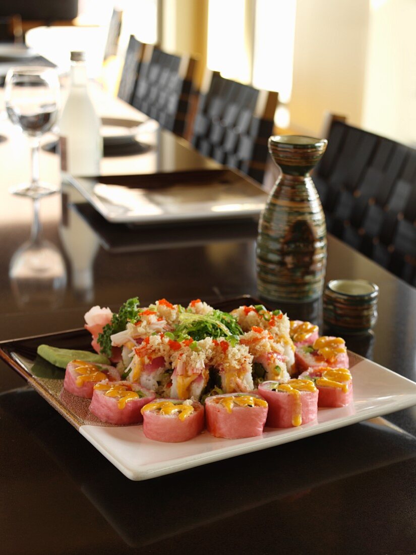 Sushi Platter on Restaurant Table