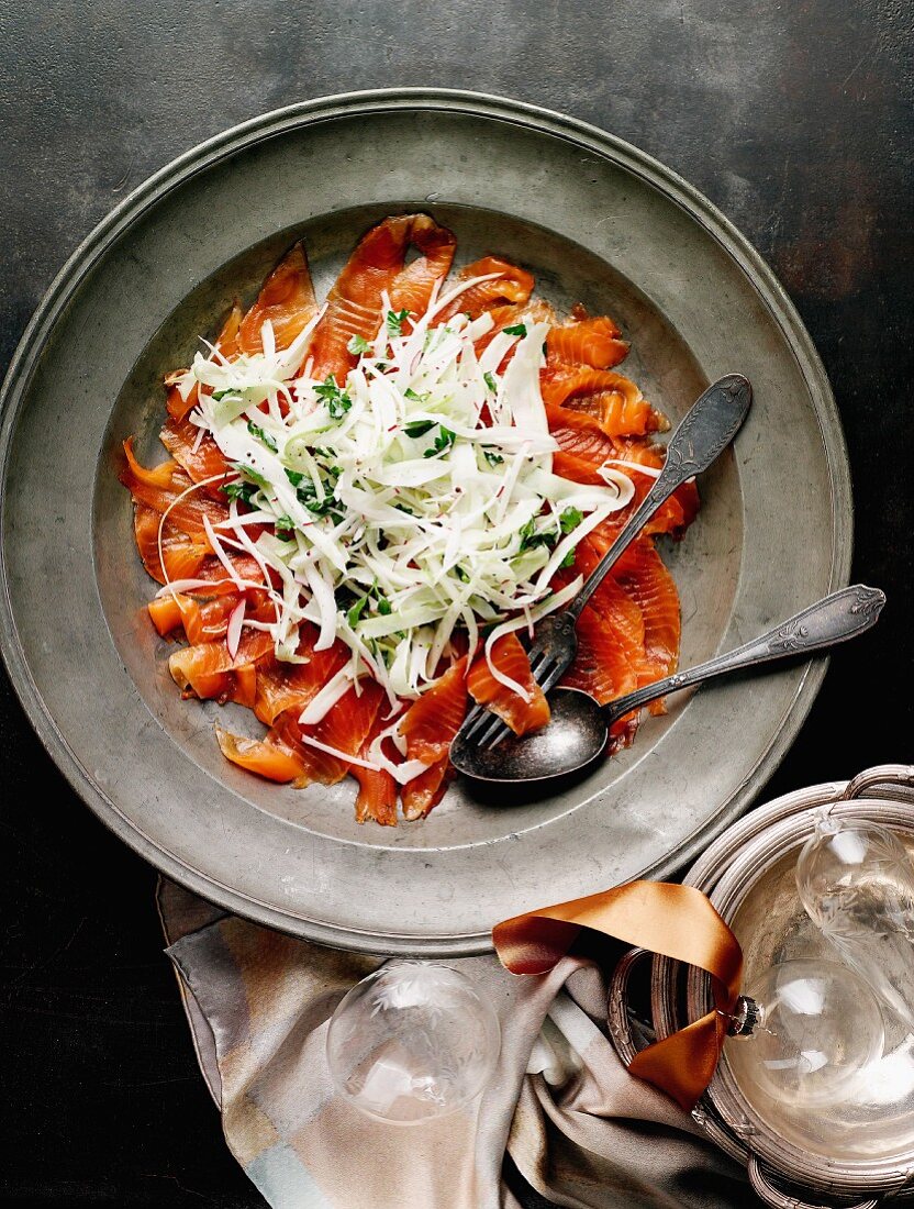 Smoked salmon trout with a celery and fennel salad (Christmas)