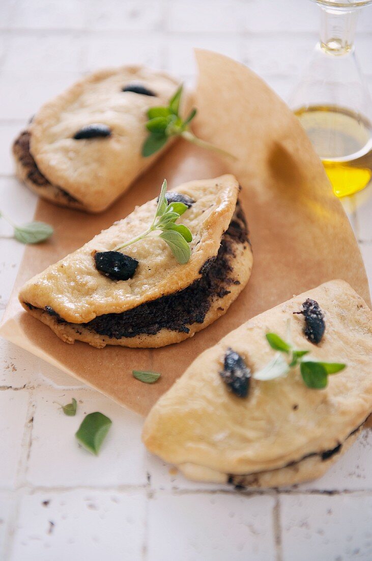 Focaccia with olive paste, rosemary and oregano