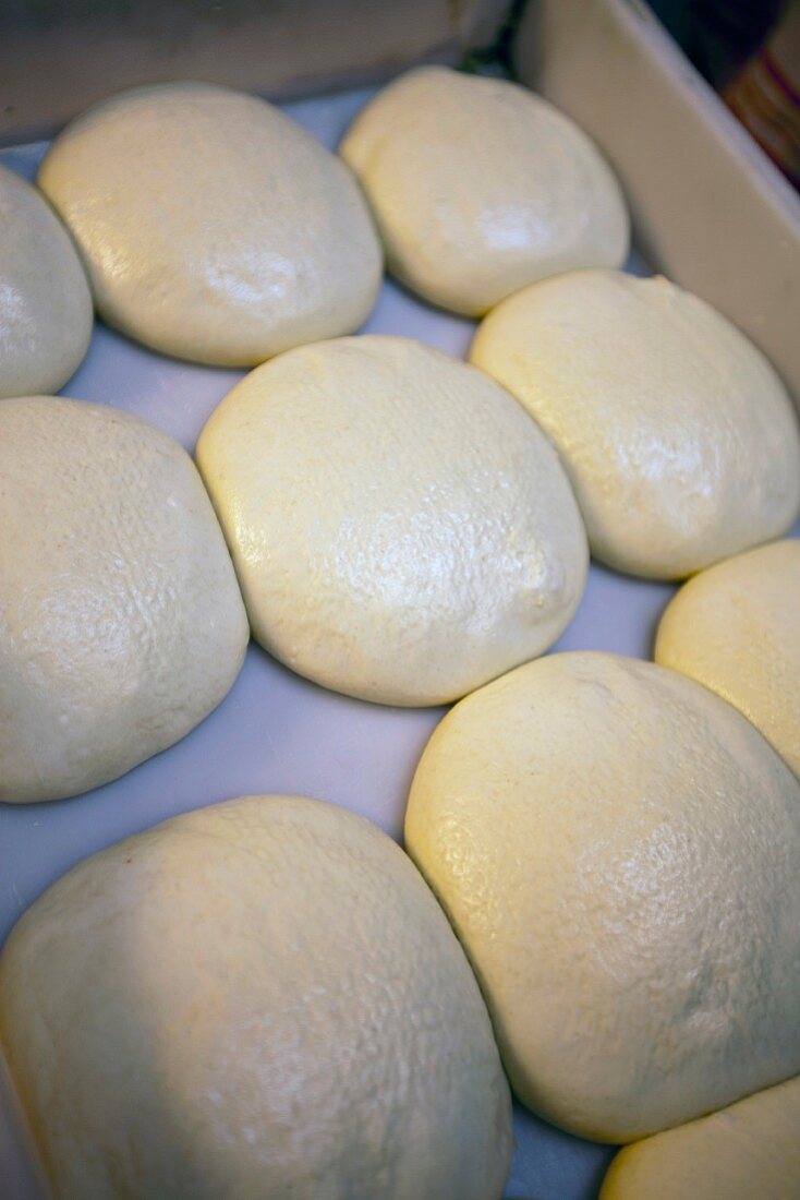 Close up of pizza dough loaves