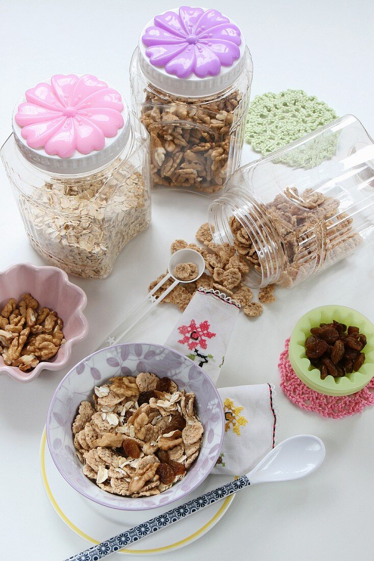 Various cereals and nuts for muesli