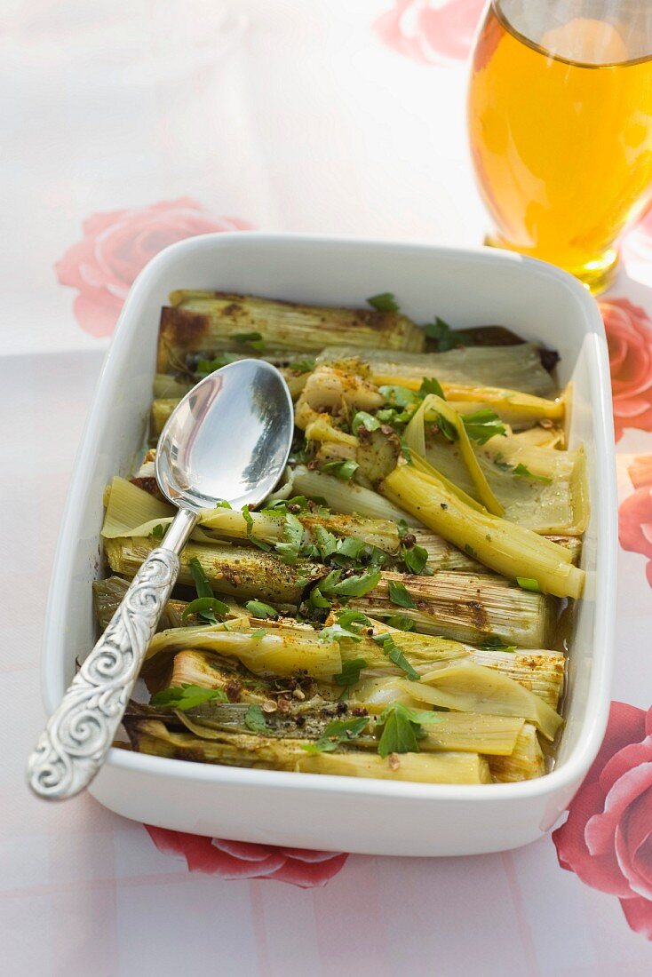 Braised leek with curry