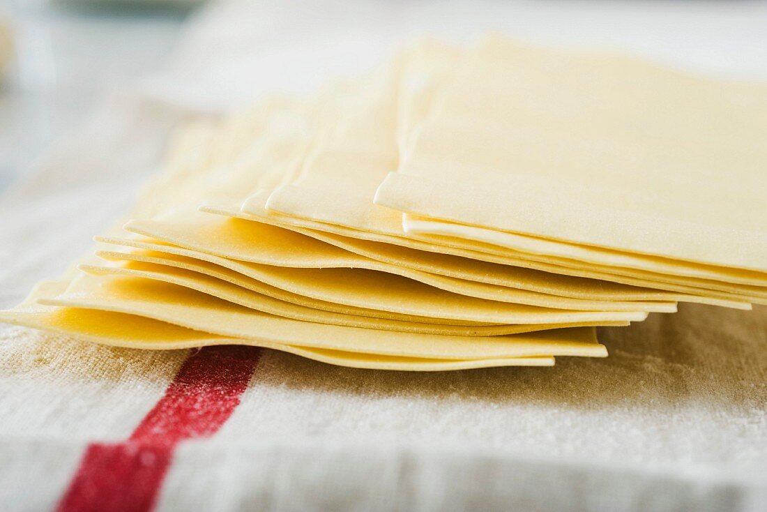 A stack of lasagne sheets