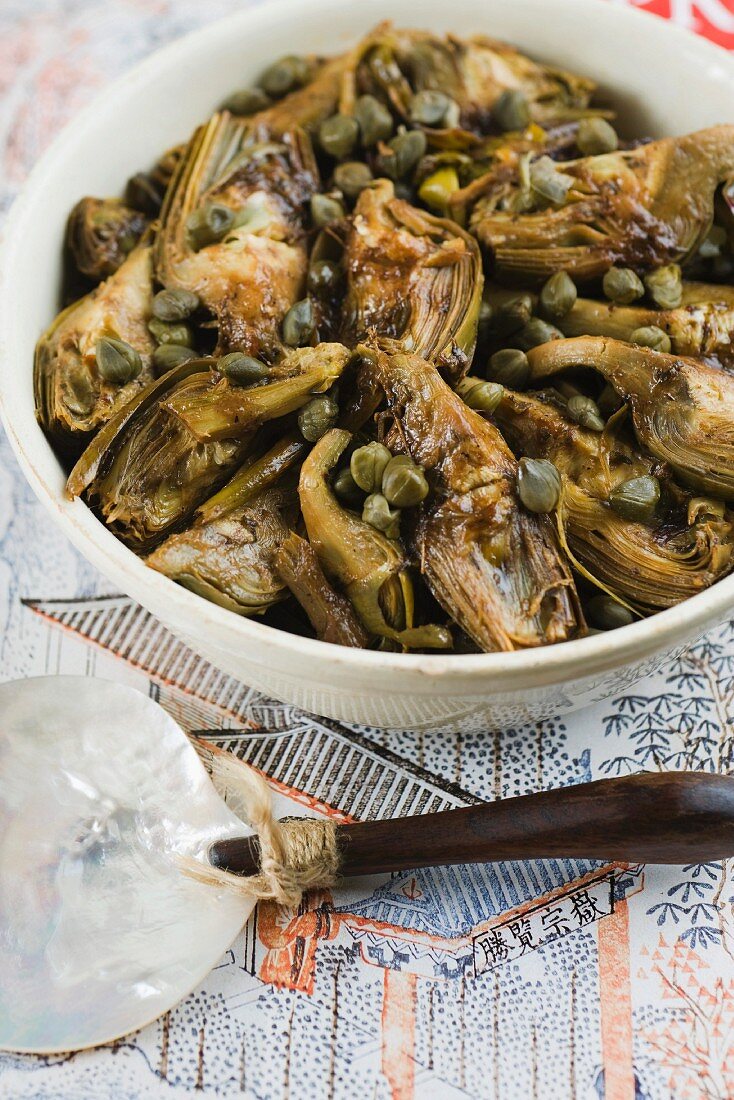 Braised artichokes with lemons and capers