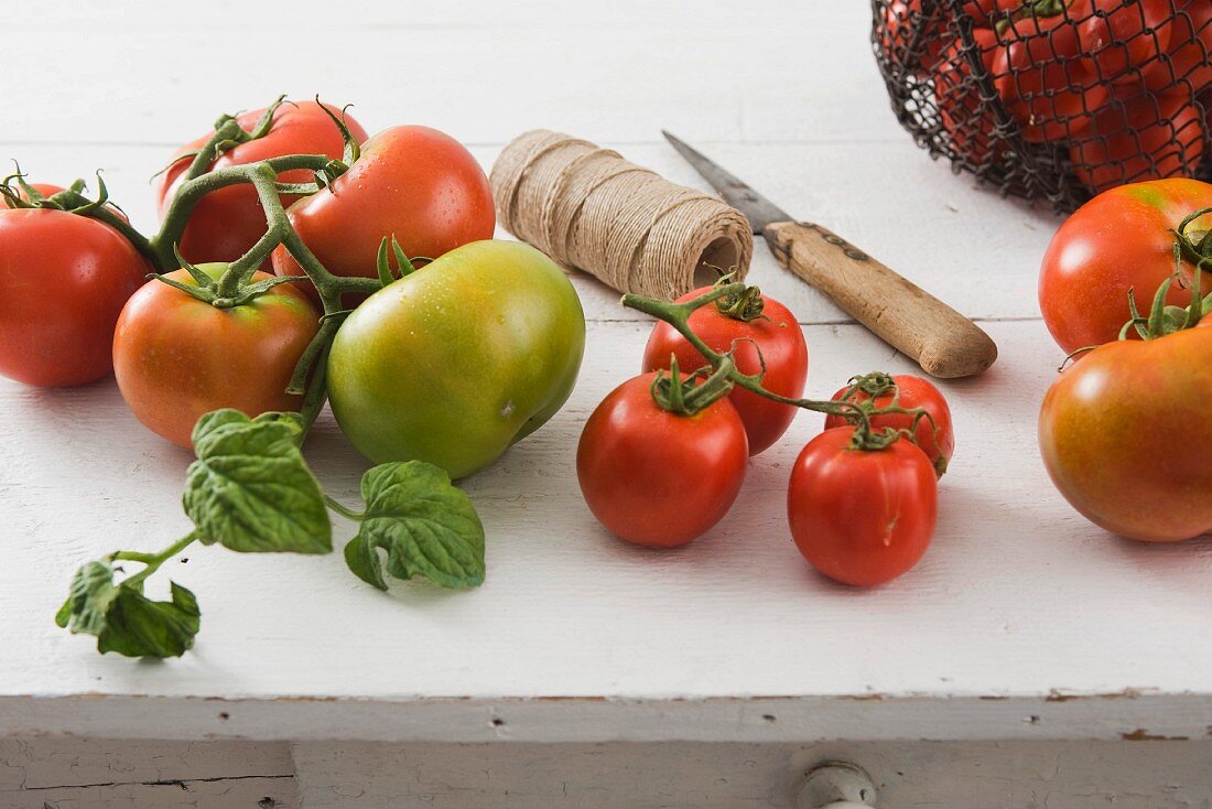 Fresh tomatoes on a wooden table