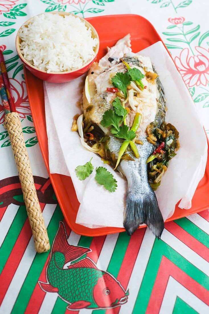 Seam bream with ginger and rice (Asia)
