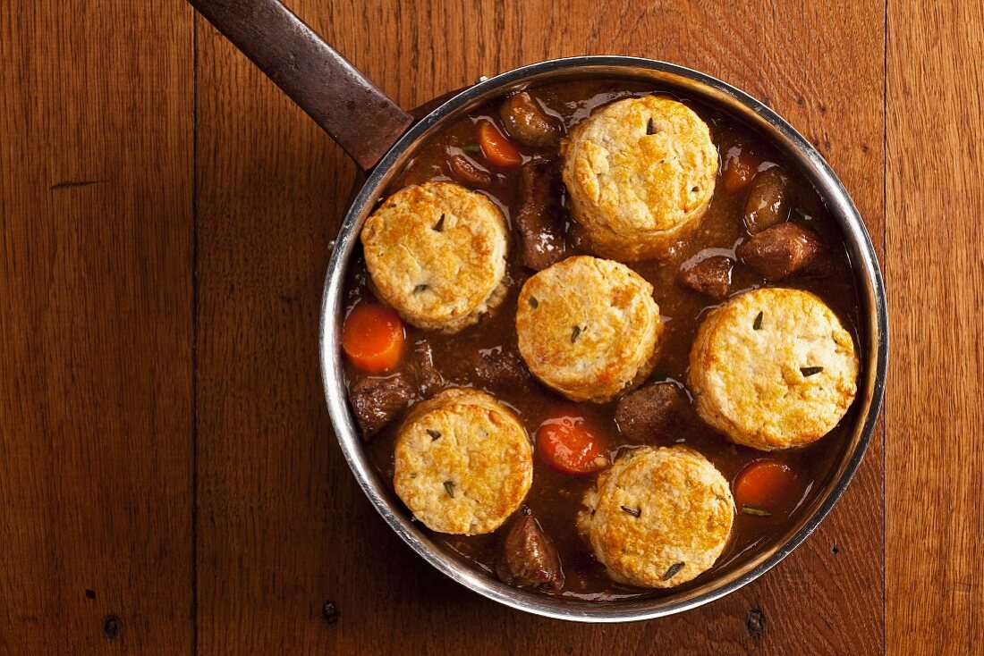 Welsh beef goulash with rosemary biscuits