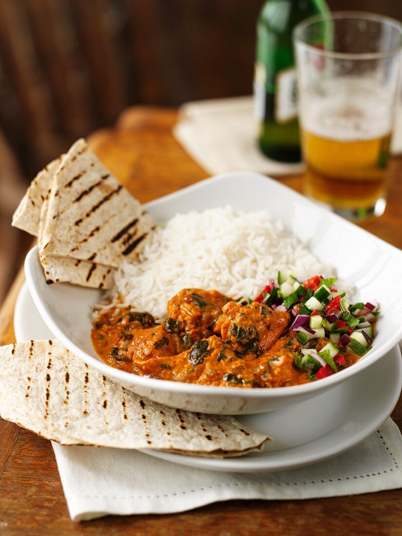 Chicken Tikka (Hähnchencurry, Indien) mit Reis & Fladenbrot