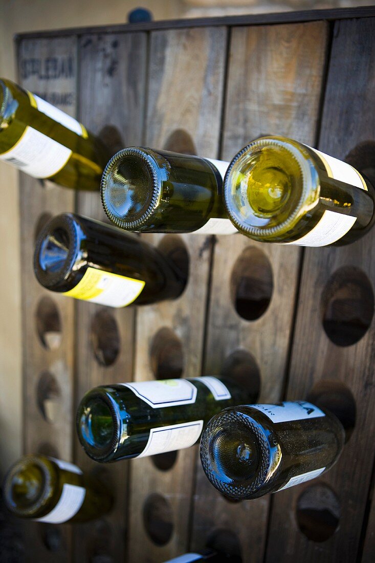 Wine rack with wine bottles