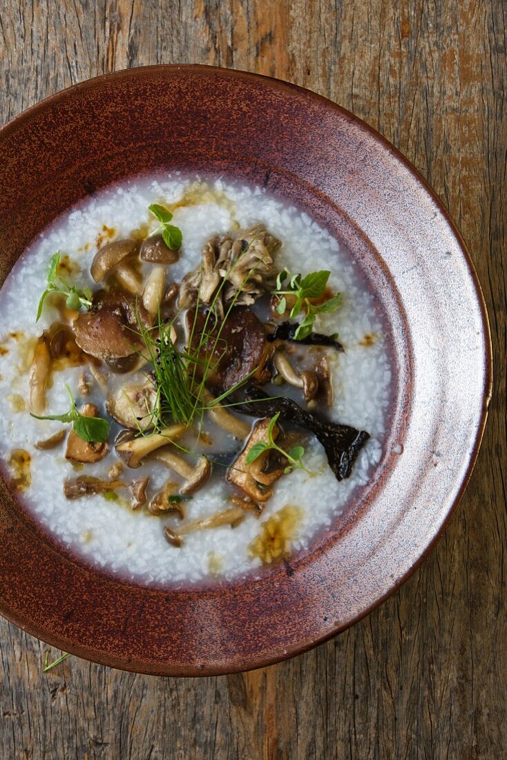 Bowl of Juk; Korean Rice Porridge with Wild Mushrooms