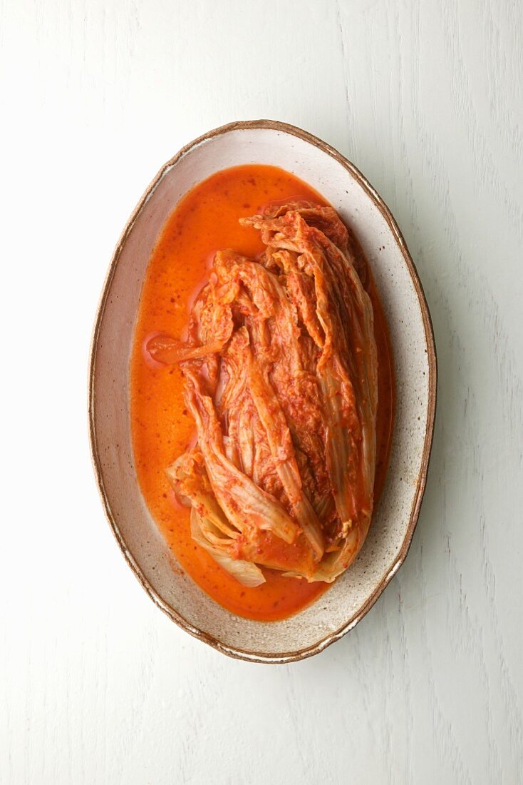 Kimchi in an Oval Dish; From Above