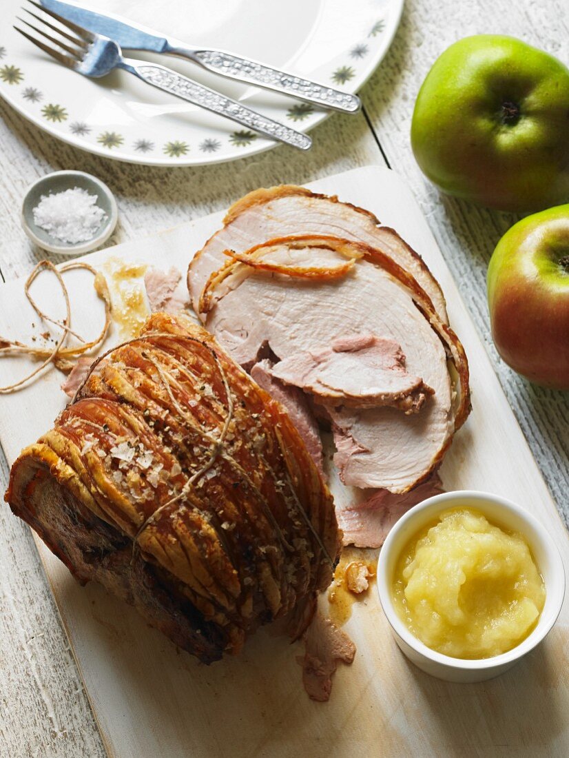 Roast pork with apple sauce