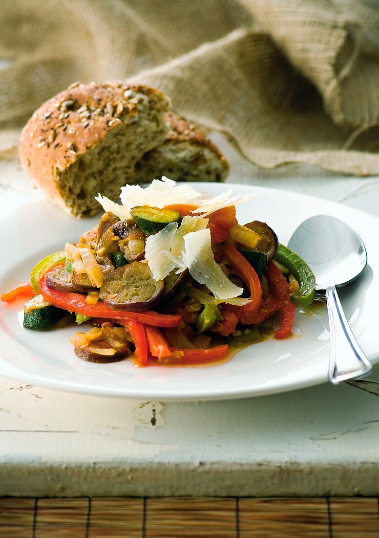 Ratatouille with parmesan and bread