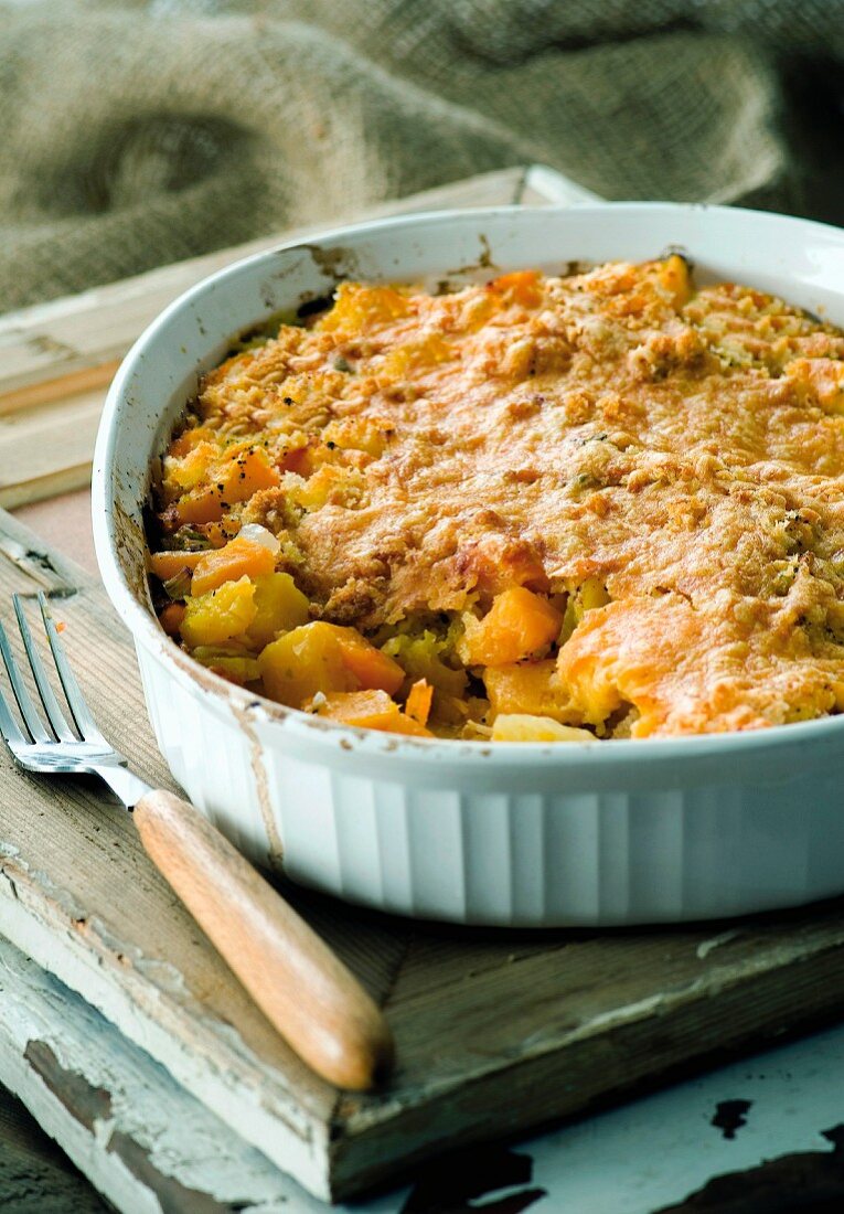 Vegetable bake with potatoes, squash and carrots
