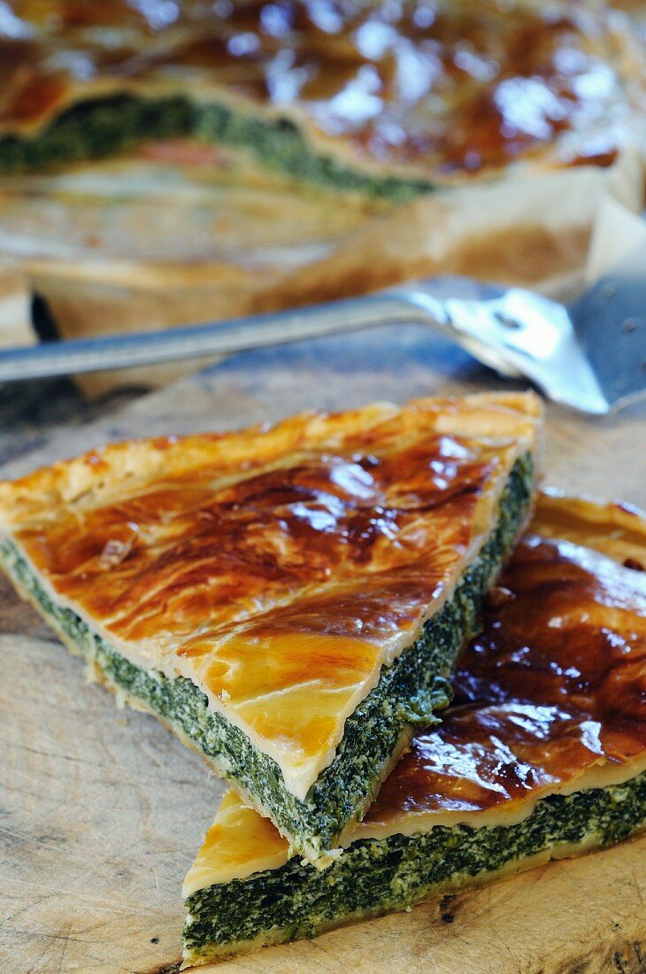 A puff pastry spinach and ricotta pie