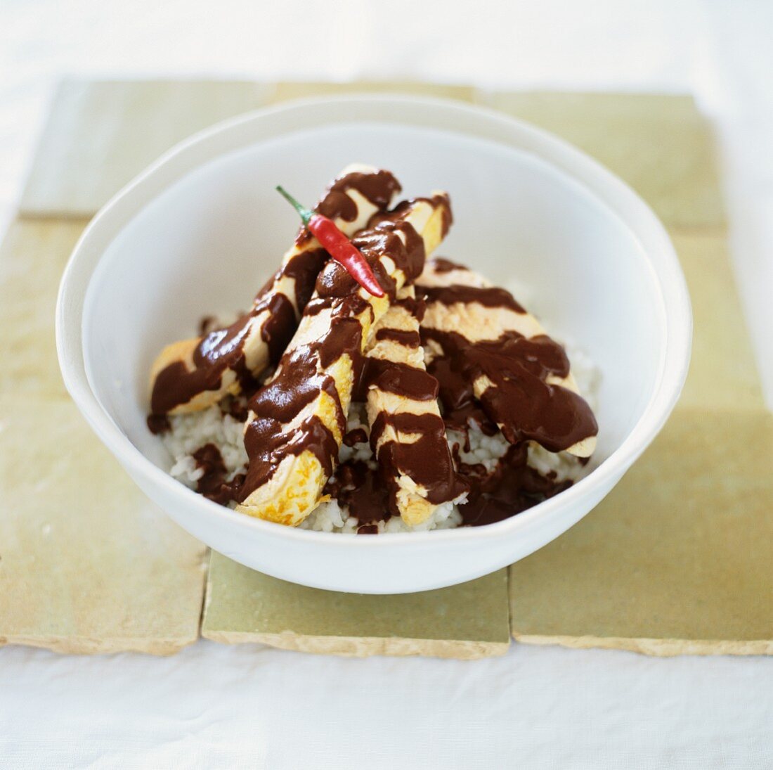 Chicken strips with chocolate sauce (South America)