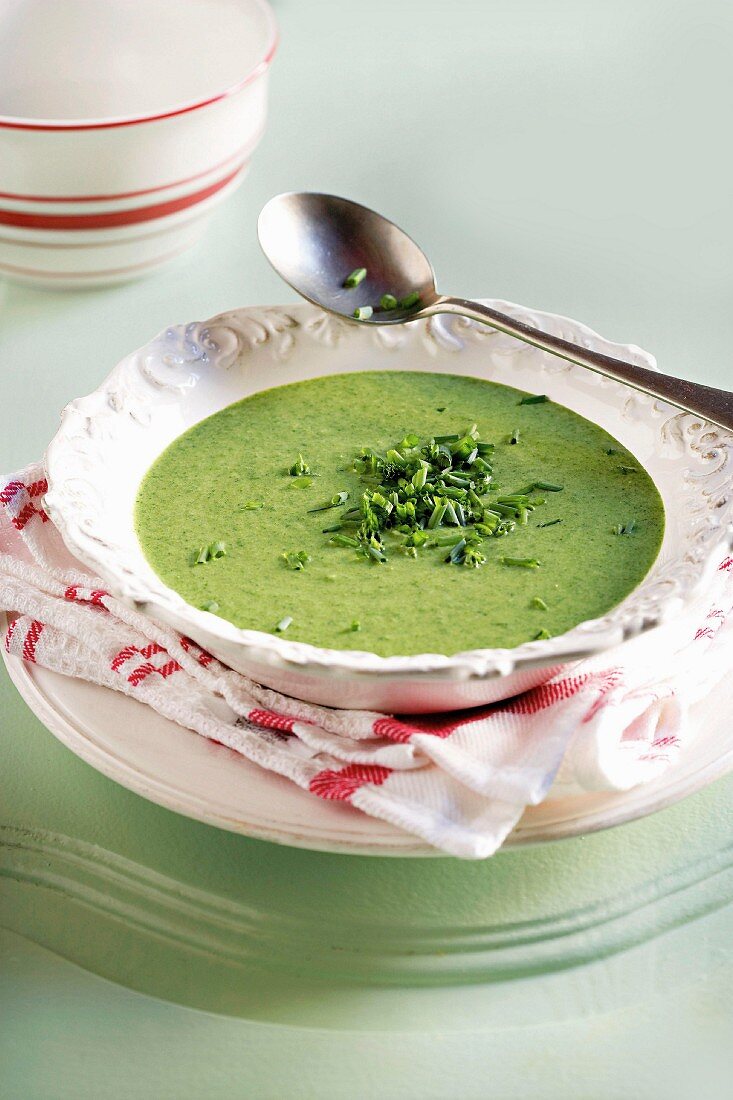 Green soup made from watercress, spinach and rocket