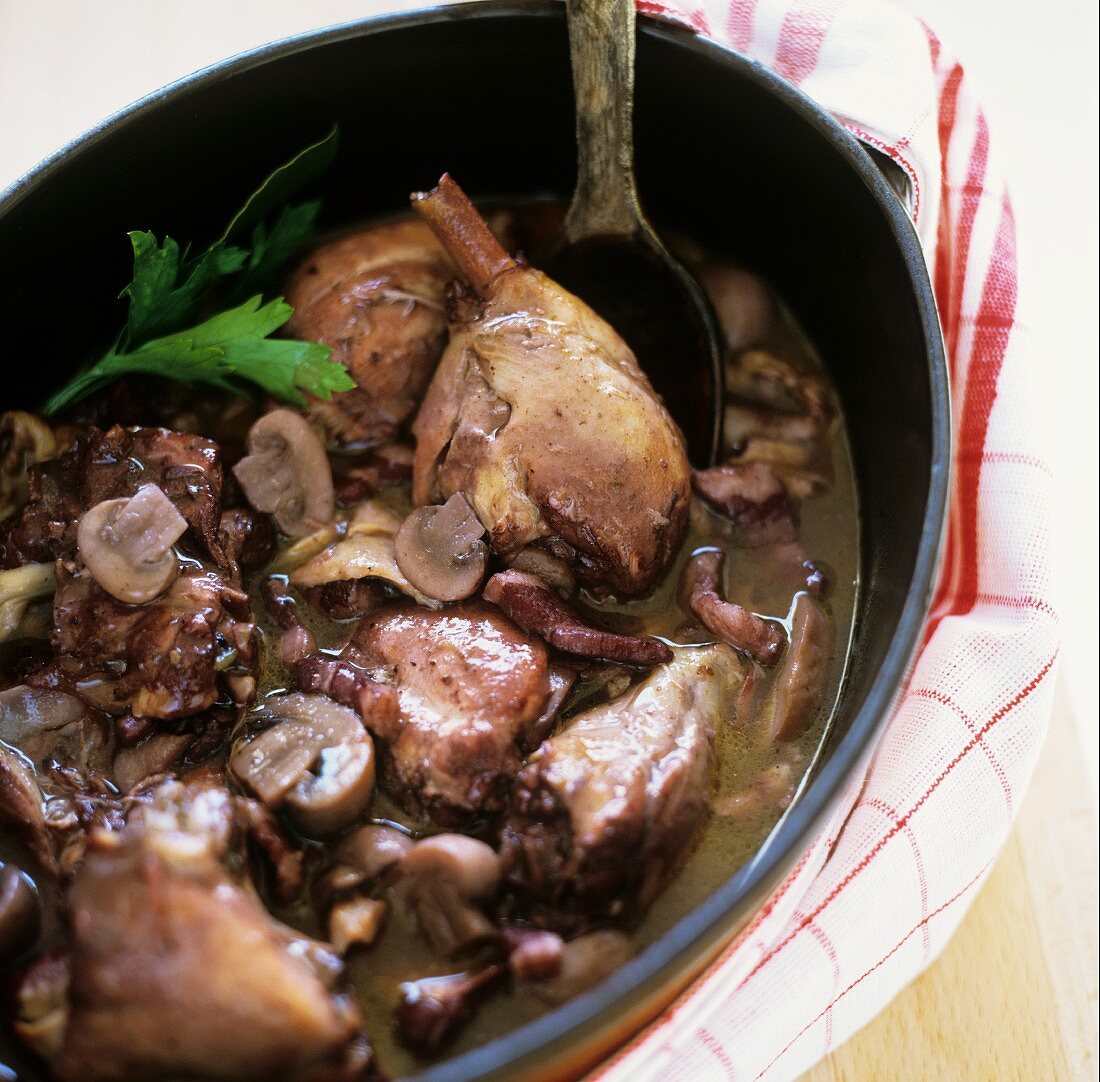 Spring chicken in a red wine sauce