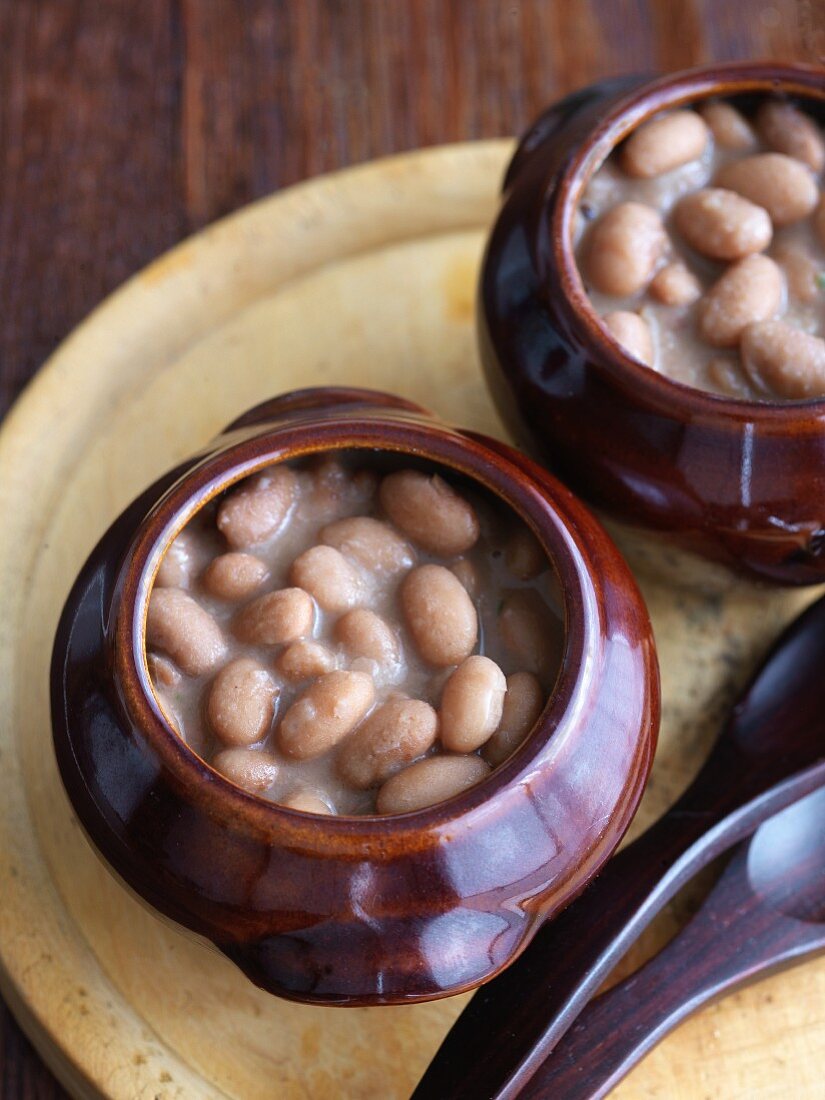 Baked Pinto Beans in Bean Crocks