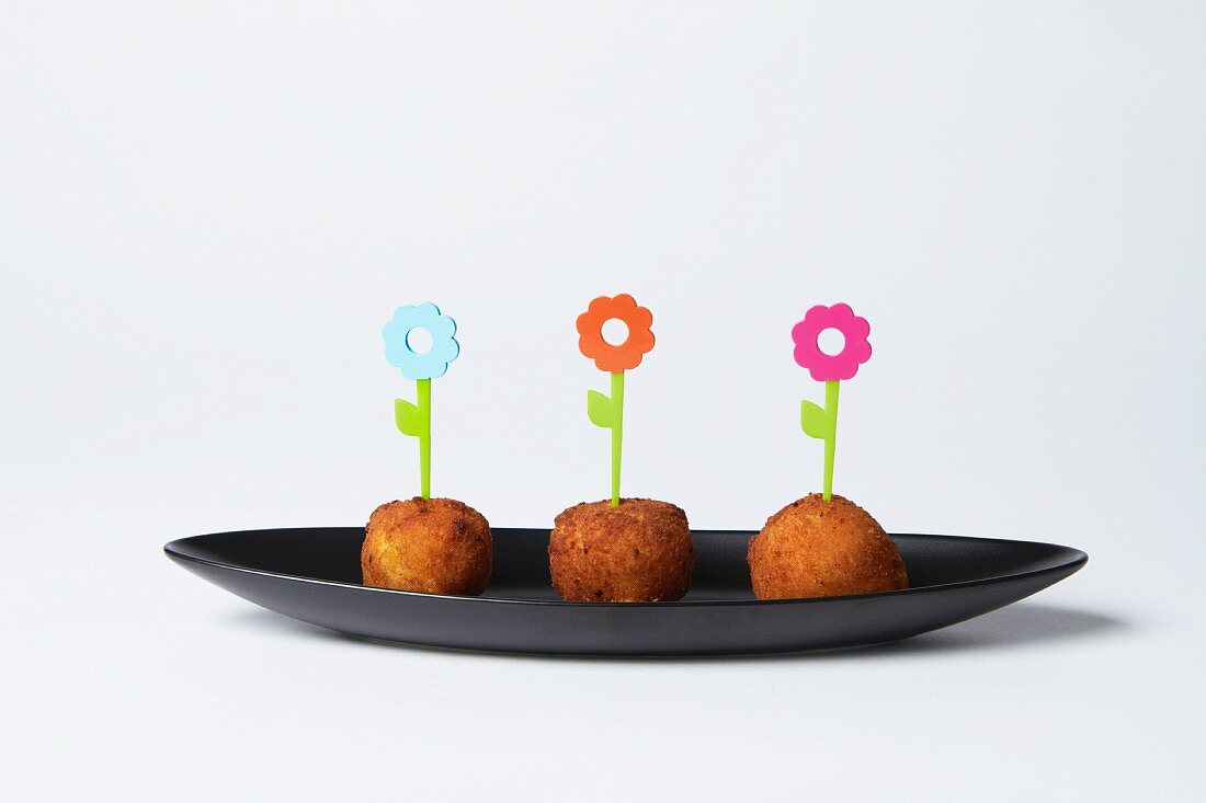 Flower Toothpicks in Fried Cheese Balls