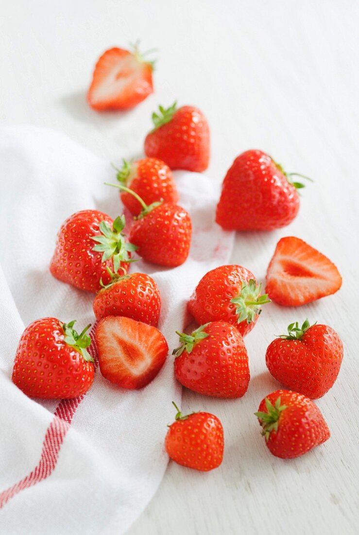 Strawberries on a tea towel