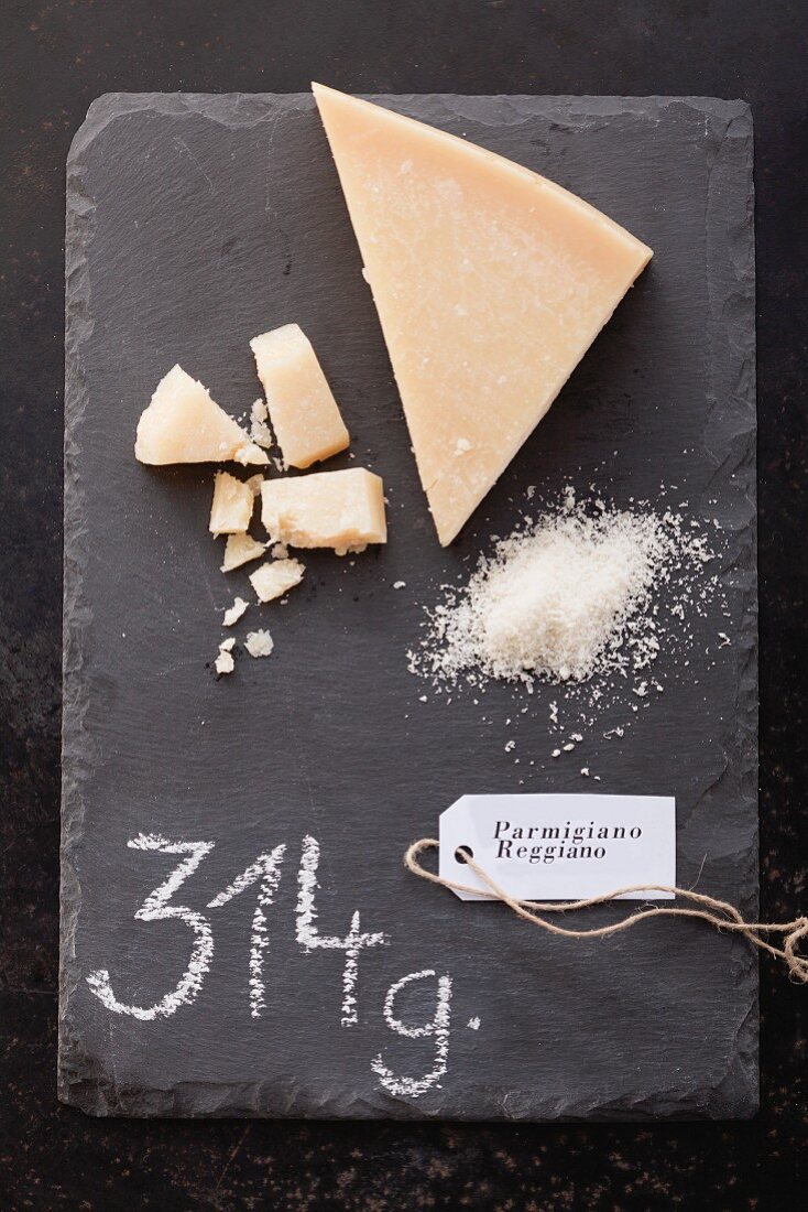 Parmigiano Reggiano with a label and its weight