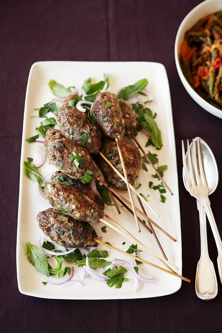 Minced lamb kebabs with mint and parsley