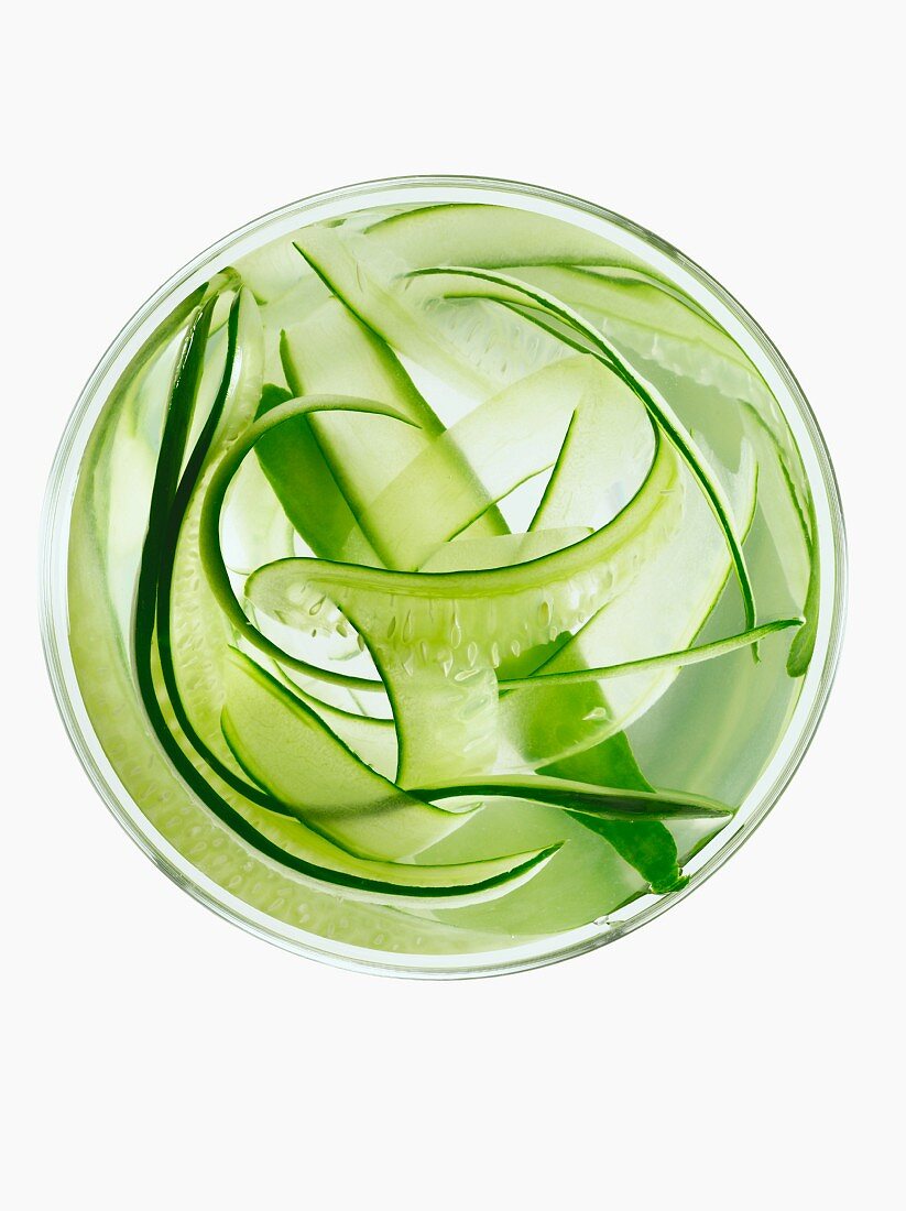 Sliced Cucumber Ribbons in Water