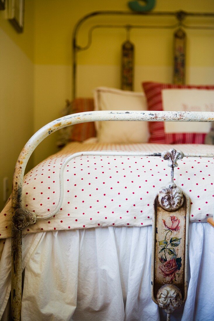 Country Bedroom with Antique White Metal Bed Frame