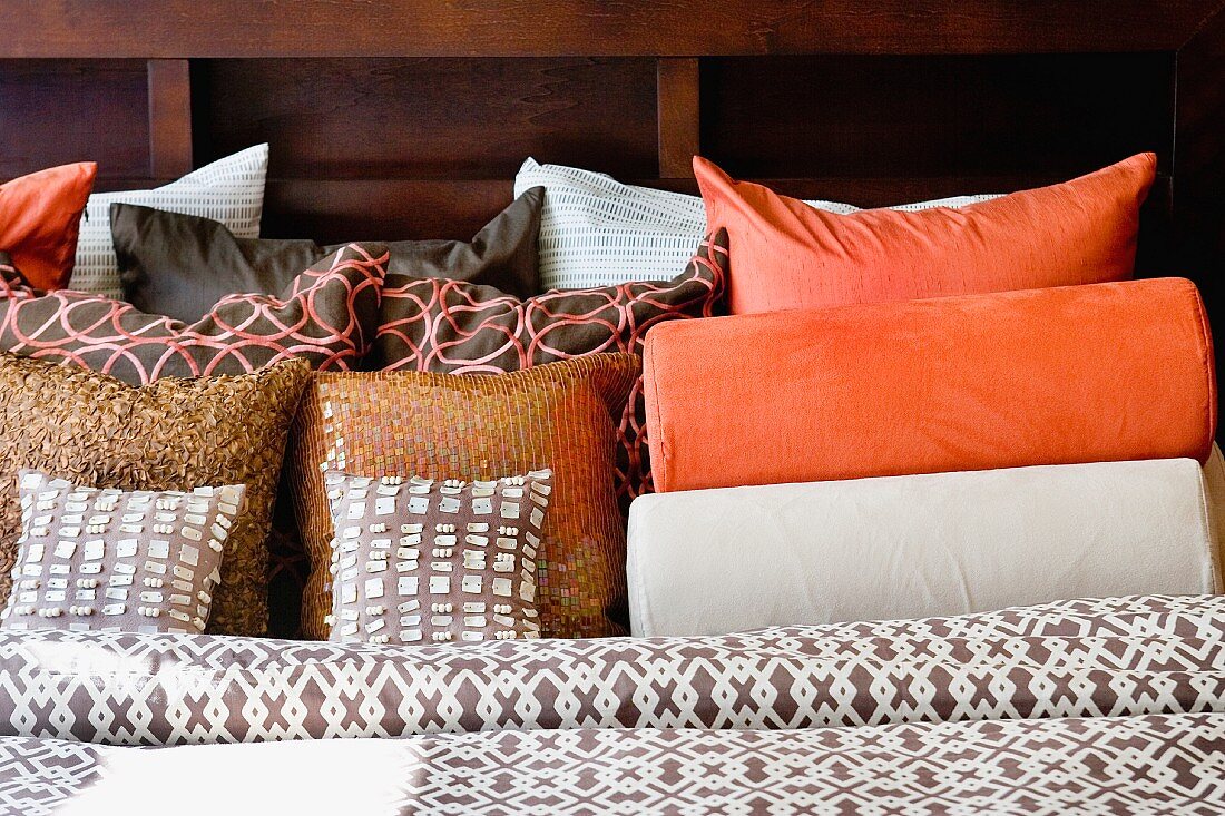 Detail of Colorful Patterned Bed Sheets and Pillows