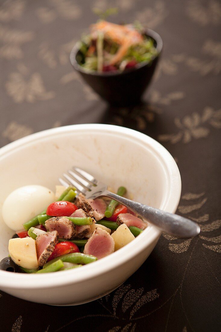 Bohnensalat mit Thunfisch, Kartoffeln und Tomaten
