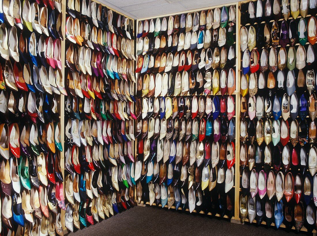 Impressive, ceiling-high collection of high-heeled shoes