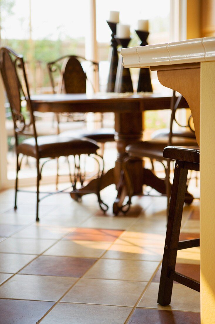 Edge of tile breakfast bar and dining area