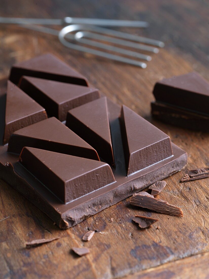 Dark Chocolate Bar on Rustic Table