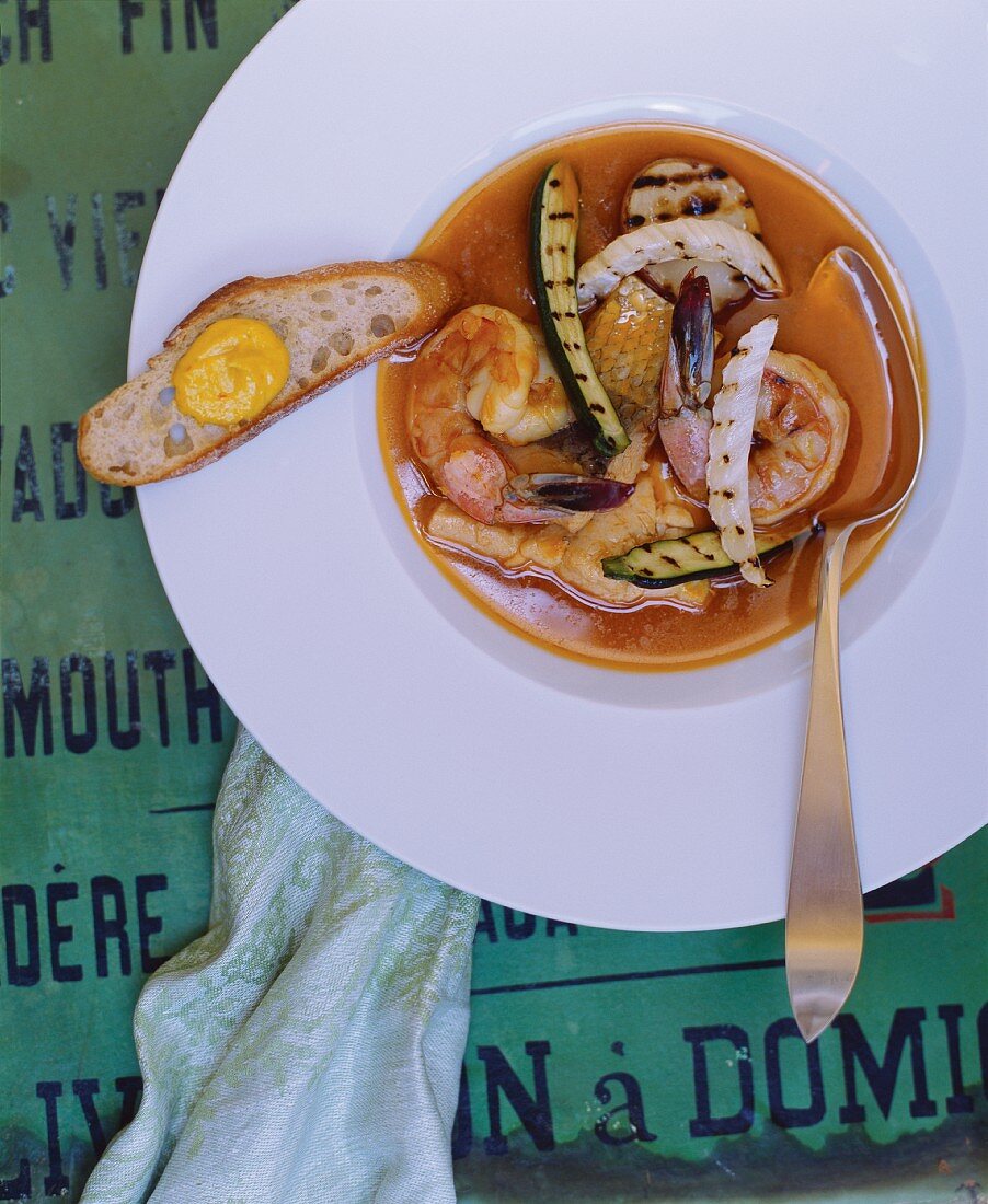Bourride (Fischgericht, Provence) mit Grillgemüse