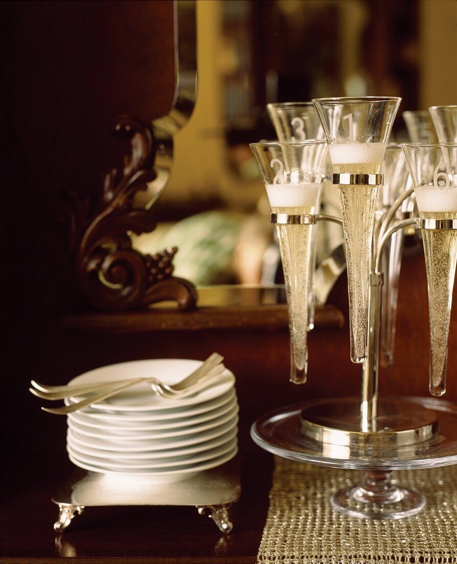 Champagne Flutes in Holder for New Year's Eve Celebration