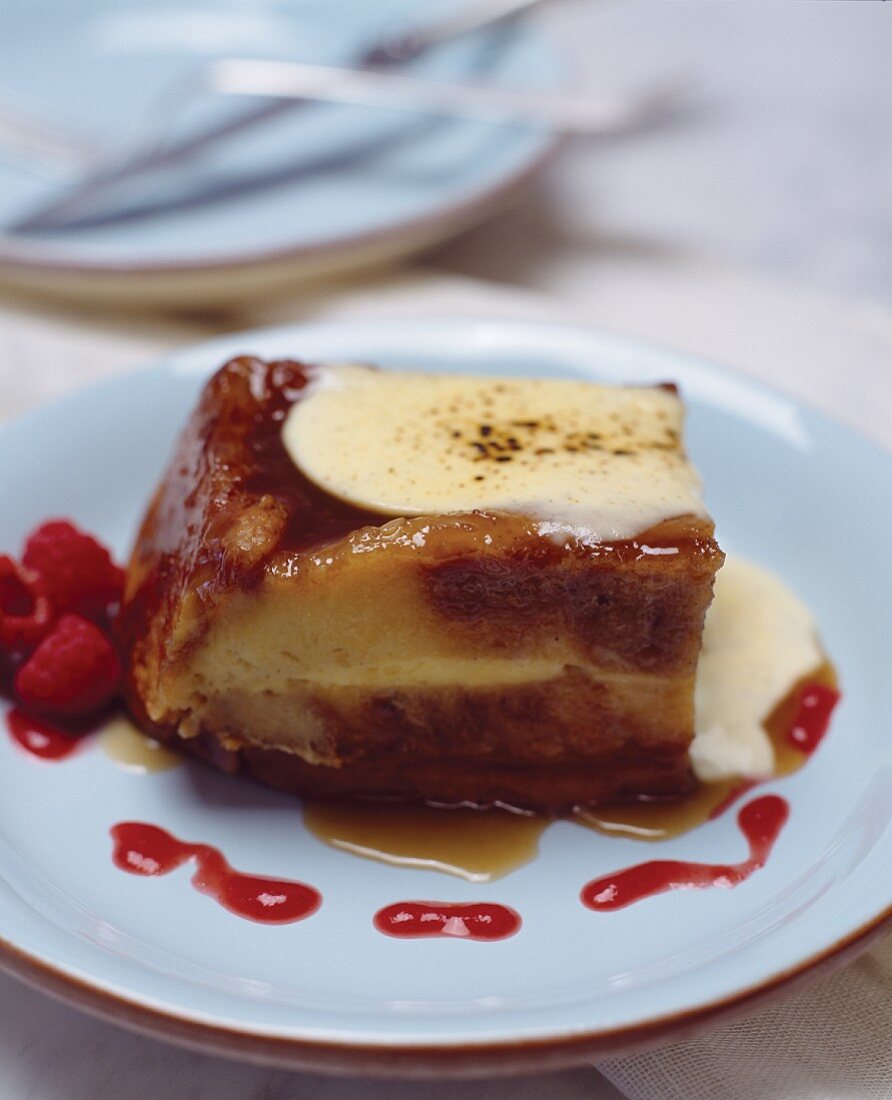 A Serving of Creme Brulee French Toast with Raspberries