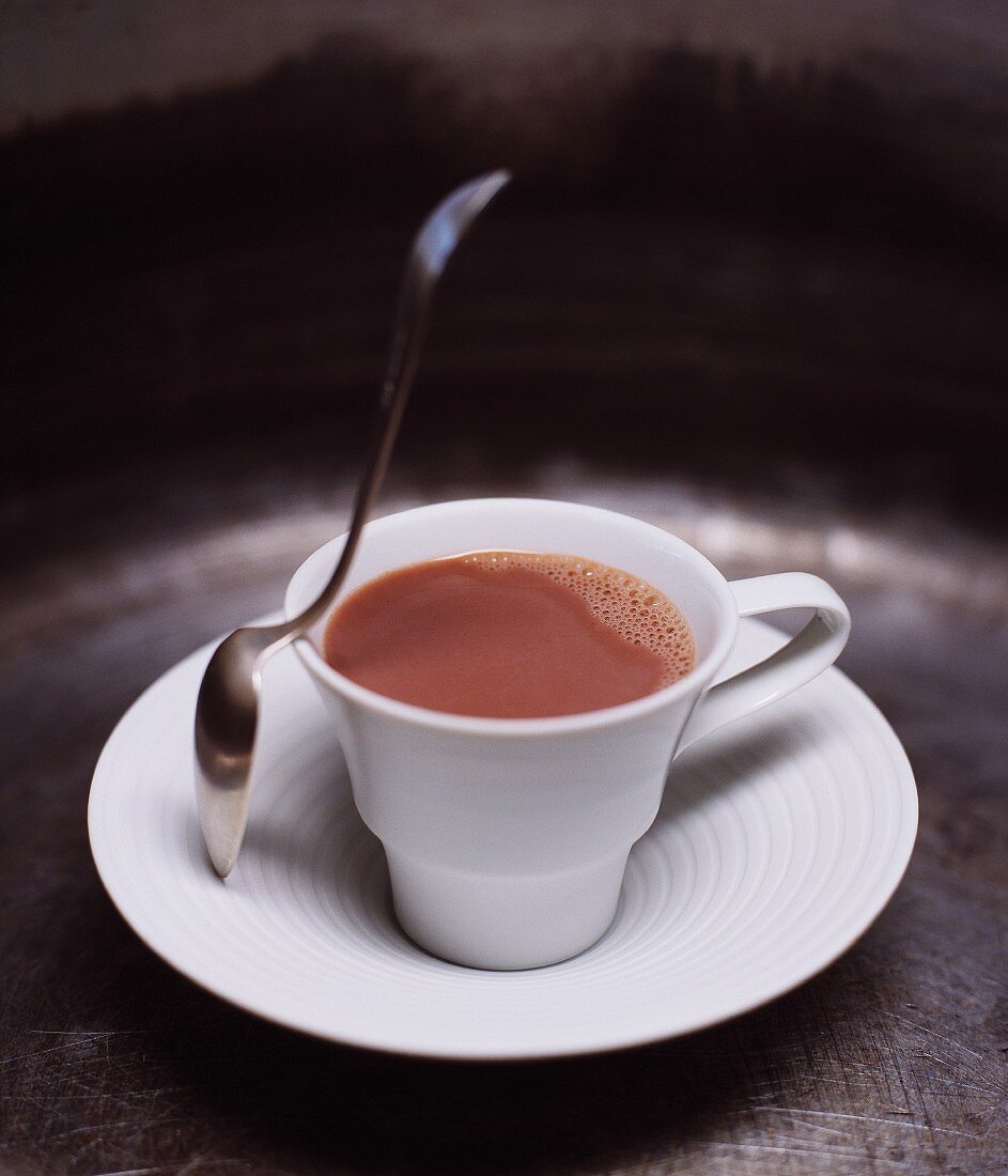 A Cup of Sugar Free, Lactose Free Hot Chocolate; With a Spoon