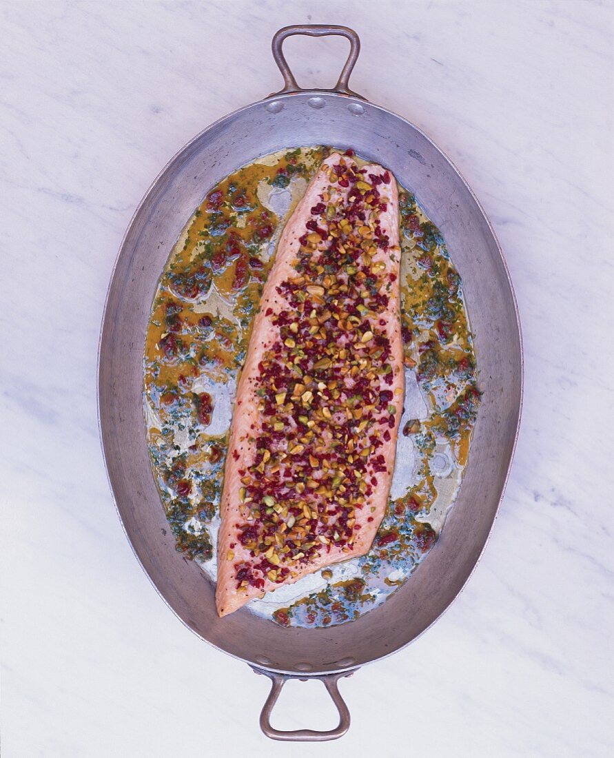 Salmon Filet with Pistachios and Dried Cranberry Crust