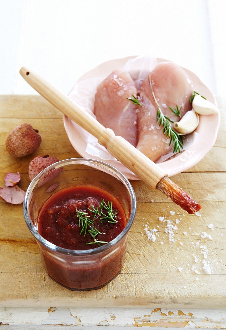 Spicy barbecue sauce with lychees