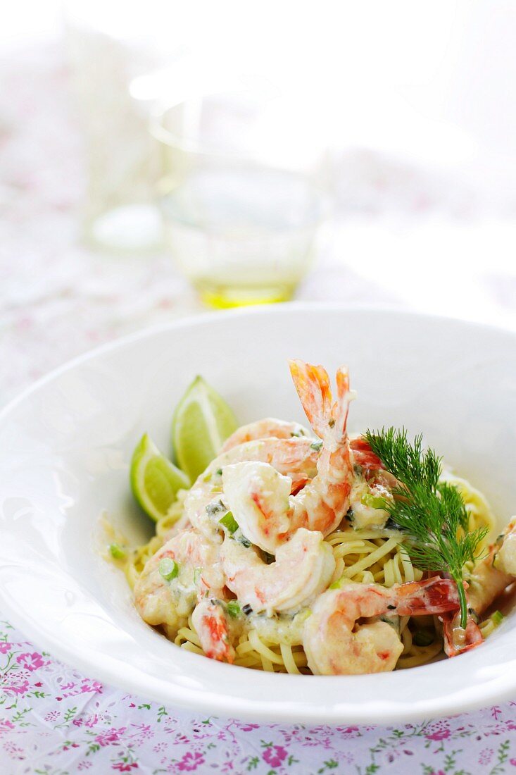 Linguine mit Riesengarnelen und Sahnesauce