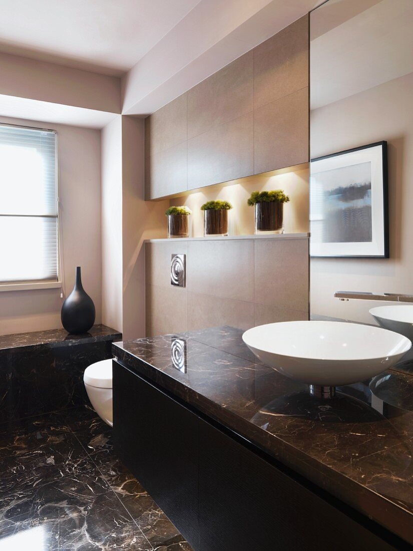 Modern bathroom with bowl sink