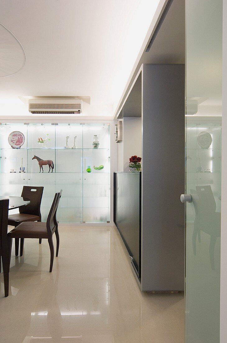 Modern dining room with display shelf