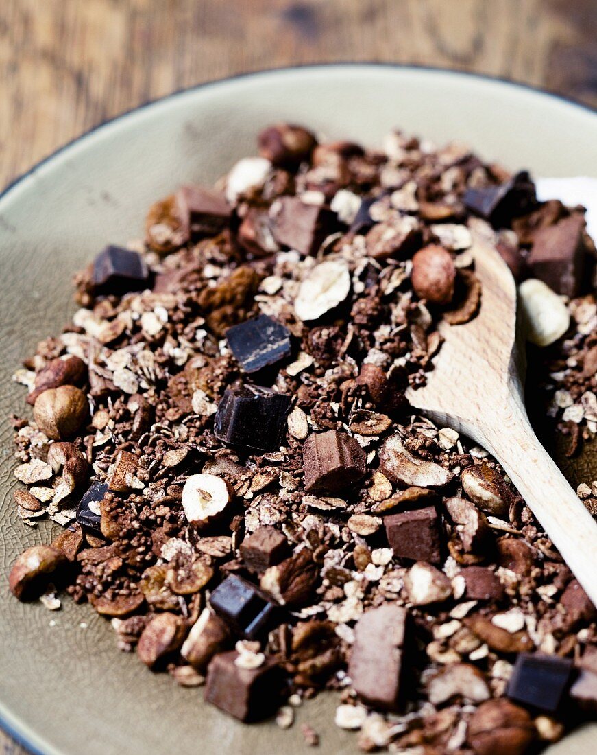 Cereal with chocolate and hazelnuts