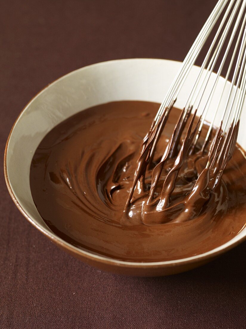 Bowl of Melted Chocolate with a Whisk
