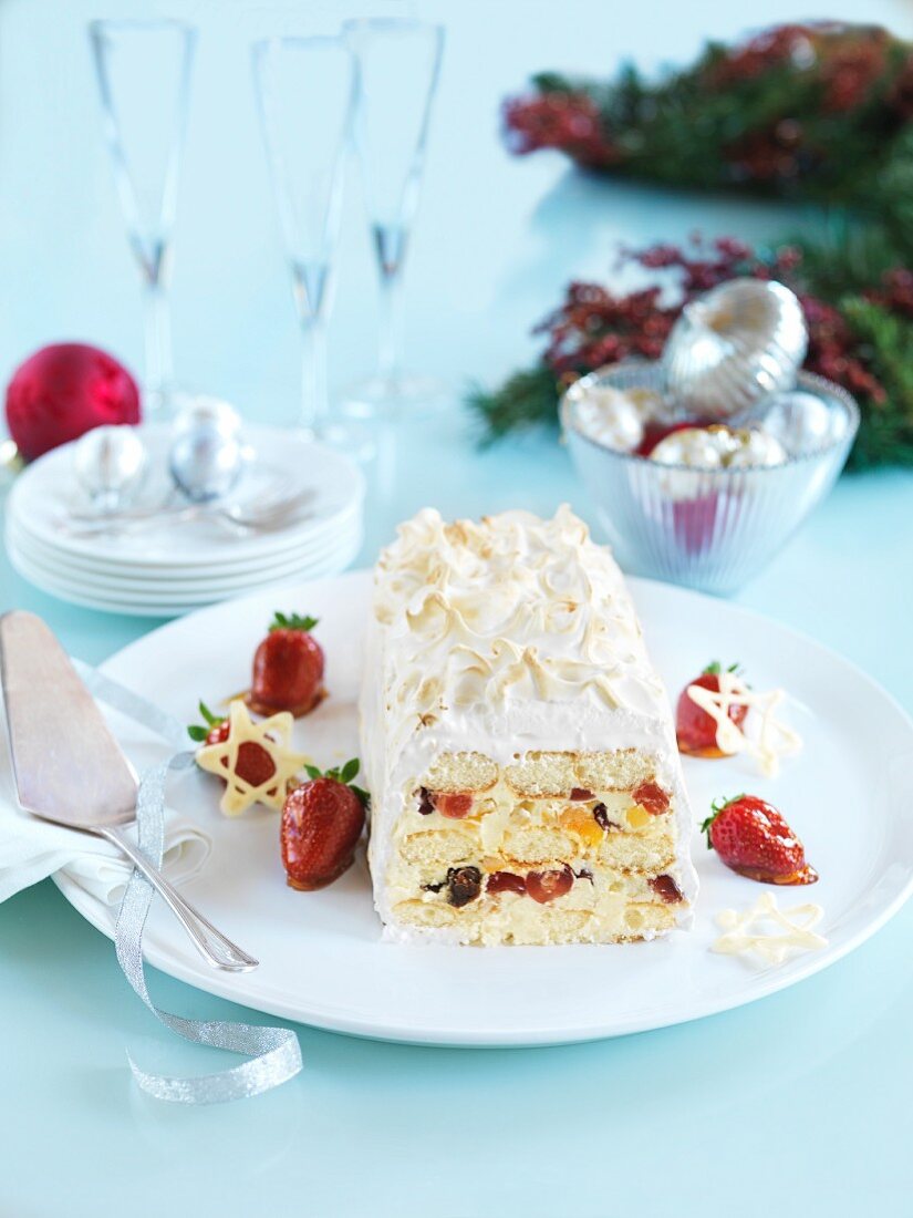 White chocolate terrine with candied fruits (Christmas)