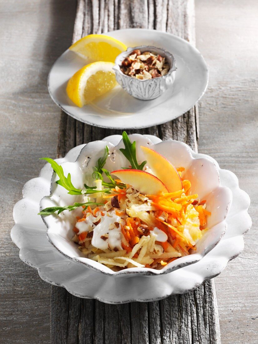 Apple and carrot salad with hazelnuts