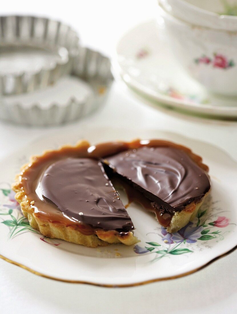 Butterscotch tartlet topped with salted chocolate