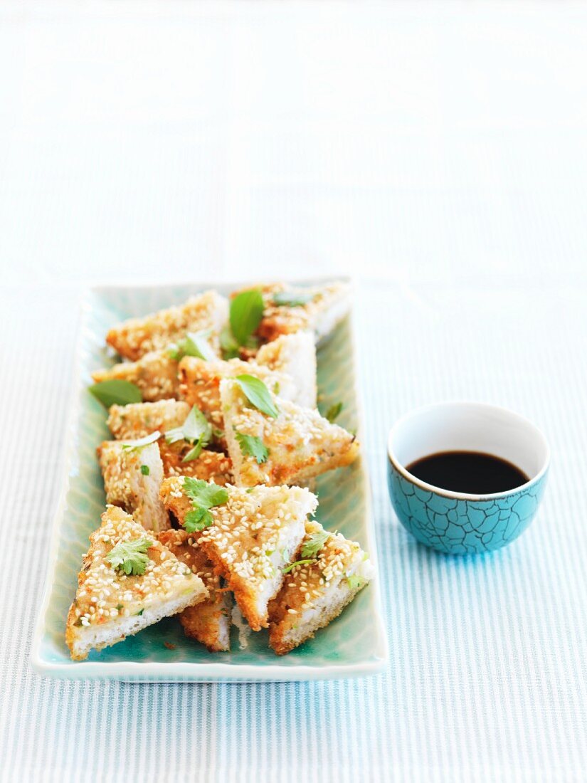King prawn toast with soy sauce (Asia)